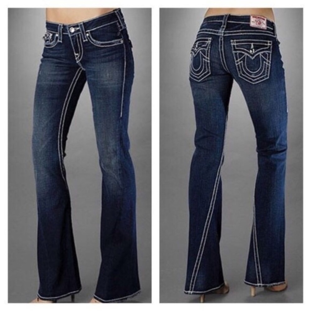 True Religion Disco Joey Pink Crystals Flare Jeans